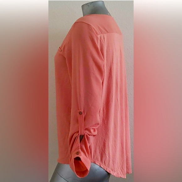 WOMEN'S SIMPLY EMMA TOP BLOUSE TUNIC Size 1X Roll Tab Sleeve Hi- Low Hem 1/4 Zip - Picture 3 of 8